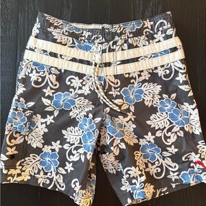 Tommy Bahama Men's Blue and White Floral Swim Shorts
